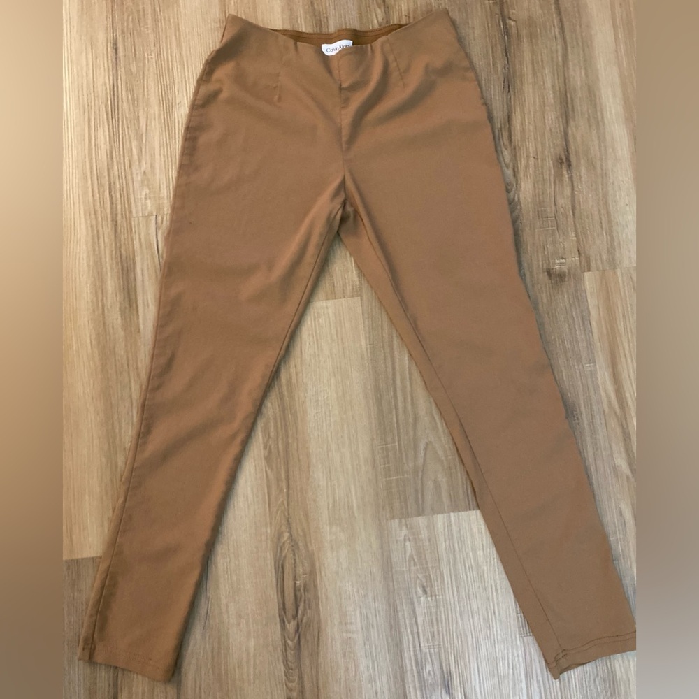😍😍Calvin Klein Professional Camel Mid-Rise Stretch Flattering Women's Trousers